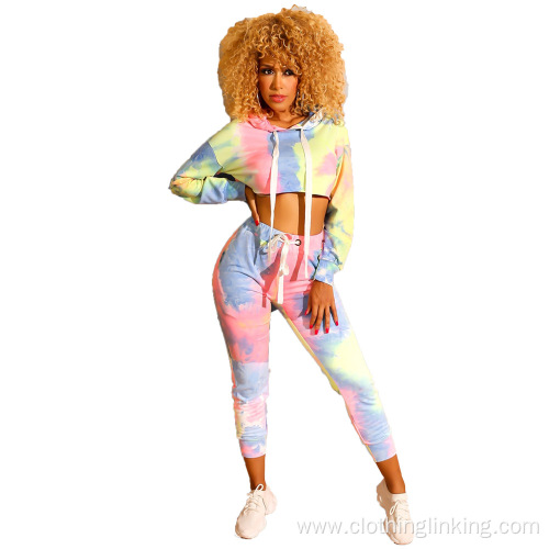 Women 2 Piece Tie Dye Sweatsuit Set